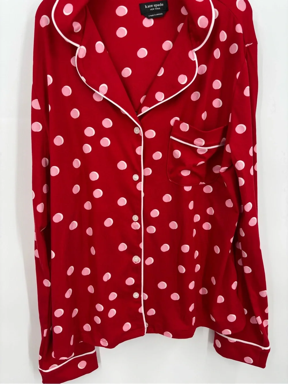 Kate Spade red/pink polka dot long sleeve pajama set